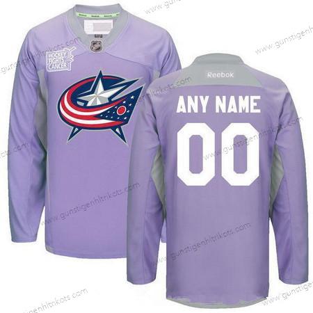 Herren Columbus Blue Jackets Personalisiertes Reebok Hockey Bekämpft Krebs Praxis Trikots – Lila Rosa