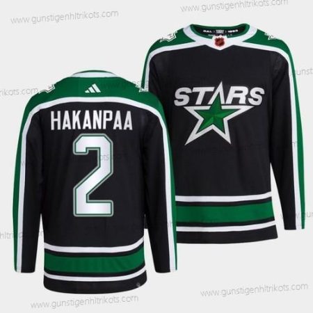 Herren Dallas Stars #2 Jani Hakanpaa 2022 Rückseite Retro 2.0 Strickerei Trikots – Schwarz