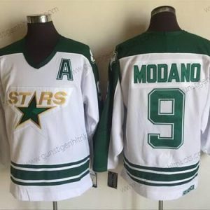 Herren Dallas Stars #9 Mike Modano 1993 CCM Strickerei Vintage Hockey Trikots – Weiß