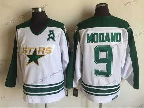 Herren Dallas Stars #9 Mike Modano 1993 CCM Strickerei Vintage Hockey Trikots – Weiß