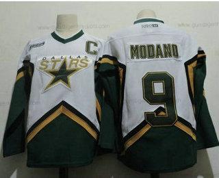 Herren Dallas Stars #9 Mike Modano 2005 CCM Strickerei Vintage Hockey Trikots – Weiß