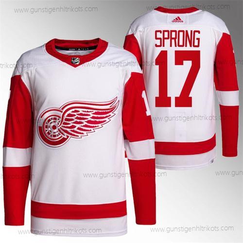 Herren Detroit Red Wings #17 Daniel Sprong Strickerei Trikots – Weiß