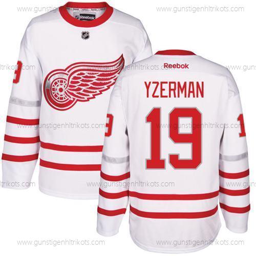 Herren Detroit Red Wings #19 Steve Yzerman Centennial Klassisch Strickerei NHL Trikots – Weiß