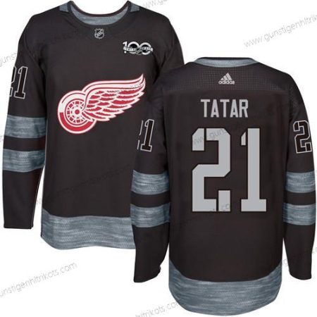 Herren Detroit Red Wings #21 Tomas Tatar 1917-2017 100th Jahrestag Strickerei NHL Trikots – Schwarz