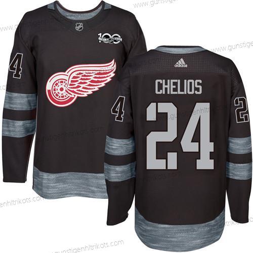 Herren Detroit Red Wings #24 Chris Chelios 1917-2017 100th Jahrestag Strickerei NHL Trikots – Schwarz