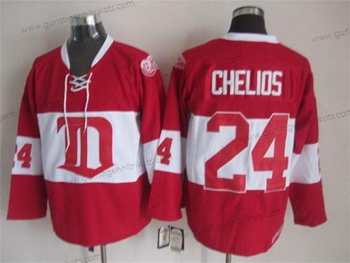 Herren Detroit Red Wings #24 Chris Chelios Winter Klassisch Retro CCM Trikots – Rot