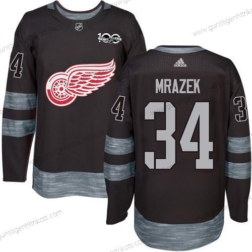 Herren Detroit Red Wings #34 Petr Mrazek 1917-2017 100th Jahrestag Strickerei NHL Trikots – Schwarz