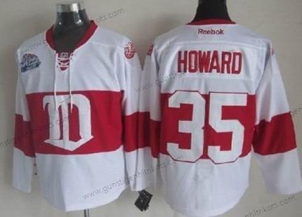 Herren Detroit Red Wings #35 Jimmy Howard Winter Klassisch Trikots – Weiß