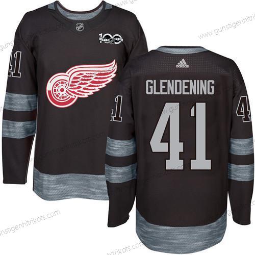 Herren Detroit Red Wings #41 Luke Glendening 1917-2017 100th Jahrestag Strickerei NHL Trikots – Schwarz