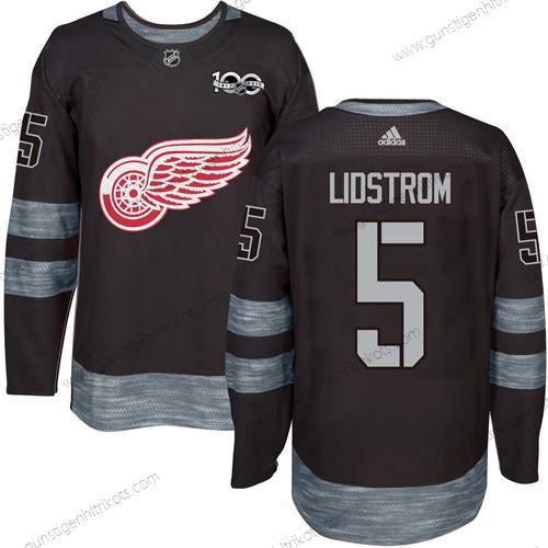 Herren Detroit Red Wings #5 Nicklas Lidstrom 1917-2017 100th Jahrestag Strickerei NHL Trikots – Schwarz