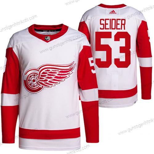 Herren Detroit Red Wings #53 Moritz Seider Strickerei Trikots – Weiß