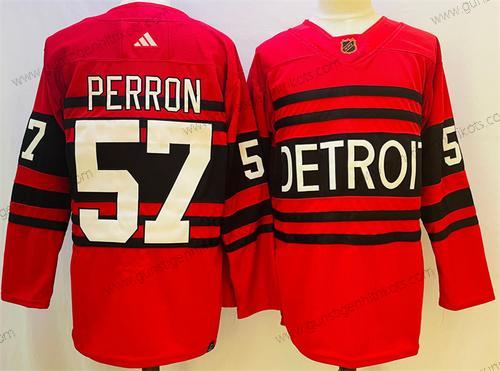 Herren Detroit Red Wings #57 David Perron 2022-23 Rückseite Retro Strickerei Trikots – Rot