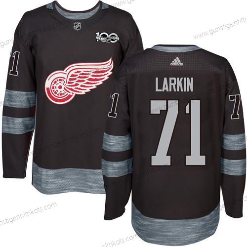 Herren Detroit Red Wings #71 Dylan Larkin 1917-2017 100th Jahrestag Strickerei NHL Trikots – Schwarz