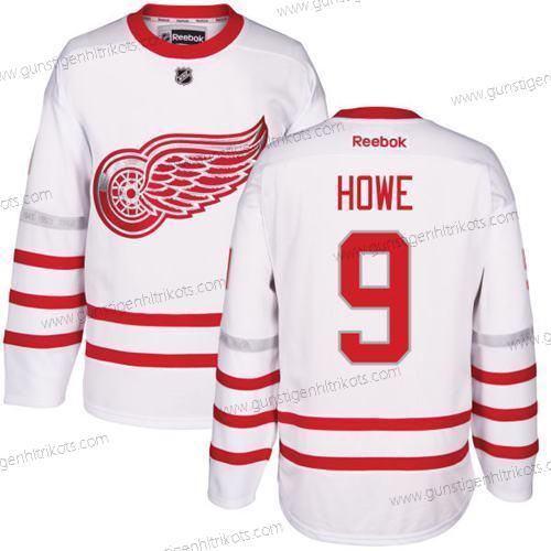 Herren Detroit Red Wings #9 Gordie Howe Centennial Klassisch Strickerei NHL Trikots – Weiß