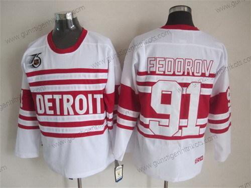 Herren Detroit Red Wings #91 Sergei Fedorov 75Th Retro CCM Trikots – Weiß