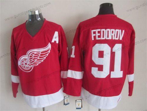 Herren Detroit Red Wings #91 Sergei Fedorov CCM Vintage Trikots – Rot