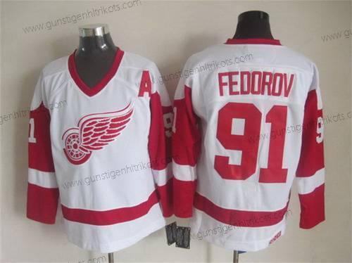 Herren Detroit Red Wings #91 Sergei Fedorov CCM Vintage Trikots – Weiß