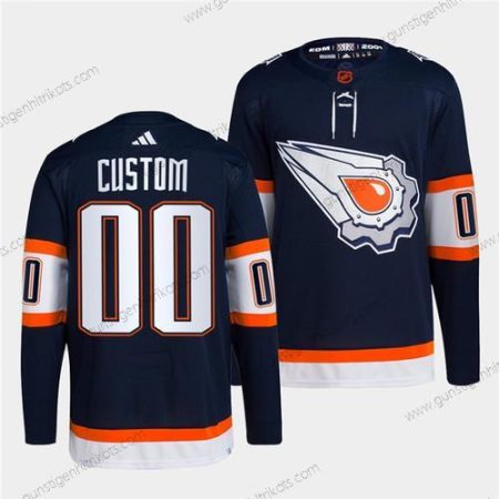 Herren Edmonton Oilers Personalisiertes 2022-23 Rückseite Retro Strickerei Trikots – Marineblau