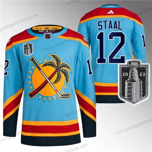 Herren Florida Panthers #12 Eric Staal 2023 Stanley Cup Final Rückseite Retro Strickerei Trikots – Blau