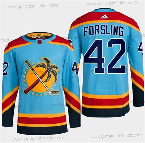 Herren Florida Panthers #42 Gustav Forsling 2022-23 Rückseite Retro Strickerei Trikots – Blau