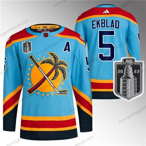 Herren Florida Panthers #5 Aaron Ekblad 2023 Stanley Cup Final Rückseite Retro Strickerei Trikots – Blau