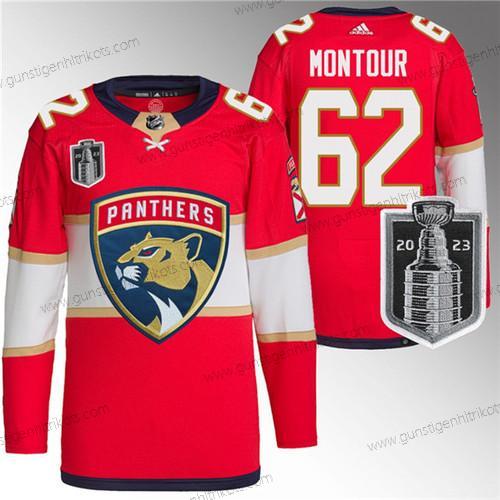 Herren Florida Panthers #62 Brandon Montour 2023 Stanley Cup Final Strickerei Trikots – Rot