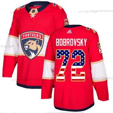 Herren Florida Panthers #72 Sergei Bobrovsky Heimtrikots Authentisch USA Flag Strickerei Hockey Trikots – Rot