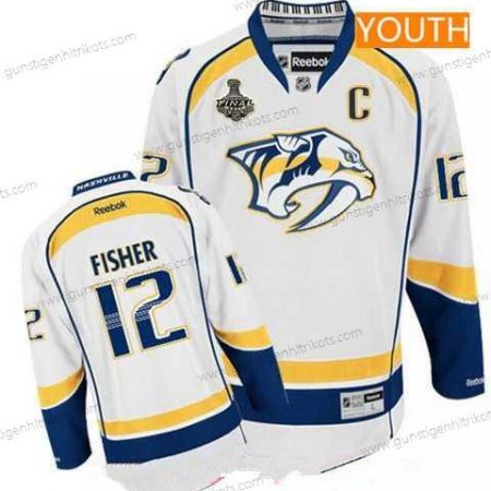 Herren Jugend Nashville Predators #12 Mike Fisher 2017 Stanley Cup Finals C Patch Strickerei NHL Reebok Hockey Trikots – Weiß