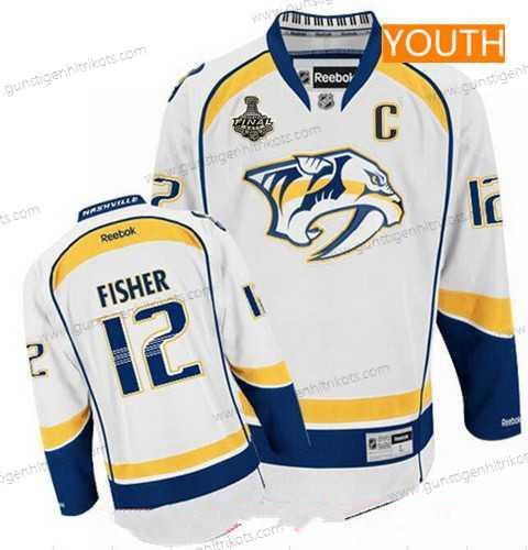 Herren Jugend Nashville Predators #12 Mike Fisher 2017 Stanley Cup Finals C Patch Strickerei NHL Reebok Hockey Trikots – Weiß