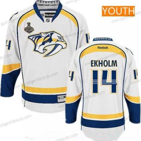 Herren Jugend Nashville Predators #14 Mattias Ekholm 2017 Stanley Cup Finals Patch Strickerei NHL Reebok Hockey Trikots – Weiß