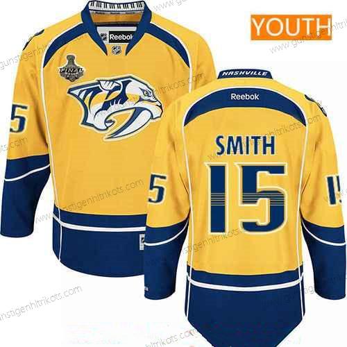 Herren Jugend Nashville Predators #15 Craig Smith 2017 Stanley Cup Finals Patch Strickerei NHL Reebok Hockey Trikots – Gelb