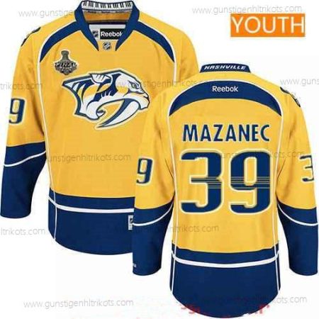 Herren Jugend Nashville Predators #39 Marek Mazanec 2017 Stanley Cup Finals Patch Strickerei NHL Reebok Hockey Trikots – Gelb