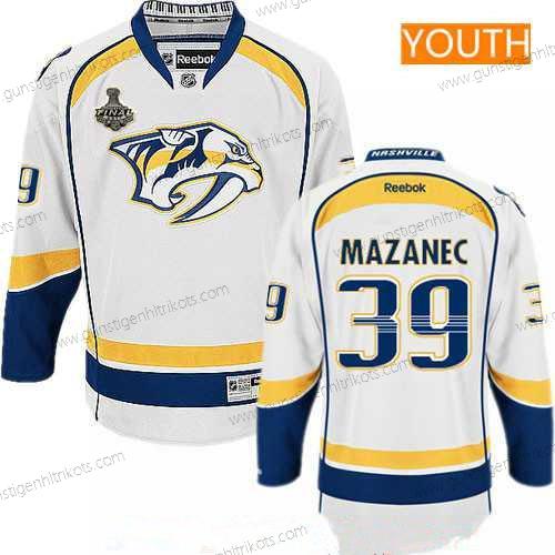 Herren Jugend Nashville Predators #39 Marek Mazanec 2017 Stanley Cup Finals Patch Strickerei NHL Reebok Hockey Trikots – Weiß