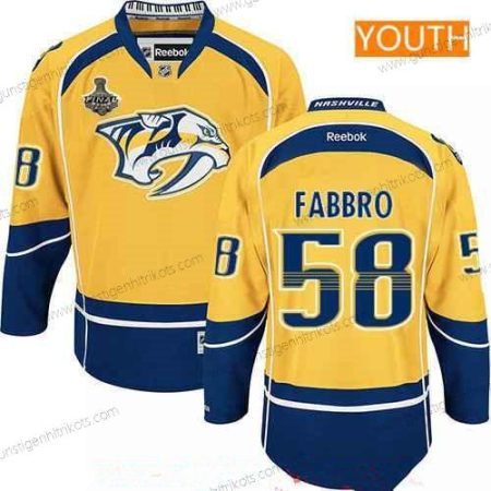 Herren Jugend Nashville Predators #58 Dante Fabbro 2017 Stanley Cup Finals Patch Strickerei NHL Reebok Hockey Trikots – Gelb