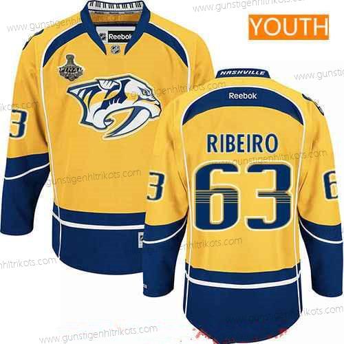 Herren Jugend Nashville Predators #63 Mike Ribeiro 2017 Stanley Cup Finals Patch Strickerei NHL Reebok Hockey Trikots – Gelb