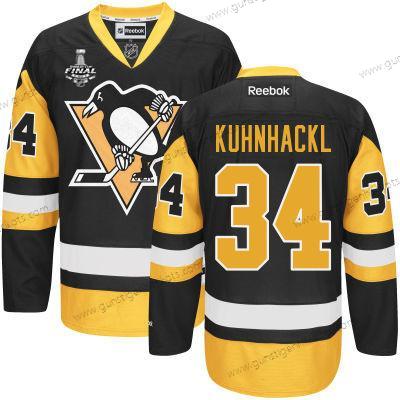 Herren Jugend Pittsburgh Penguins #34 Tom Kuhnhackl With 2017 Stanley Cup NHL Finals Patch Trikots – Schwarz Gold