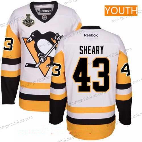 Herren Jugend Pittsburgh Penguins #43 Conor Sheary Ausweichtrikot 2017 Stanley Cup Finals Patch Strickerei NHL Reebok Hockey Trikots – Weiß