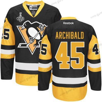 Herren Jugend Pittsburgh Penguins #45 Josh Archibald With 2017 Stanley Cup NHL Finals Patch Trikots – Schwarz Gold