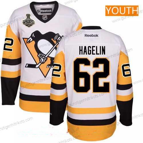 Herren Jugend Pittsburgh Penguins #62 Carl Hagelin Ausweichtrikot 2017 Stanley Cup Finals Patch Strickerei NHL Reebok Hockey Trikots – Weiß