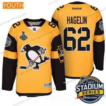 Herren Jugend Pittsburgh Penguins #62 Carl Hagelin Stadium Series 2017 Stanley Cup Finals Patch Strickerei NHL Reebok Hockey Trikots – Gelb