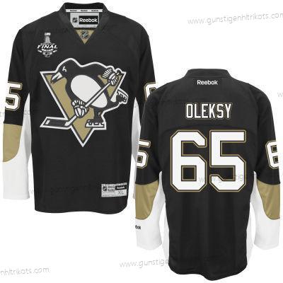 Herren Jugend Pittsburgh Penguins #65 Steve Oleksy Heimtrikots 2017 Stanley Cup NHL Finals Patch Trikots – Schwarz