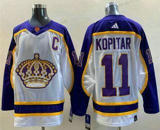 Herren Los Angeles Kings #11 Anze Kopitar 2022 Rückseite Retro Strickerei Trikots – Weiß