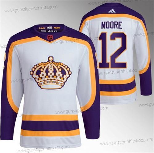 Herren Los Angeles Kings #12 Trevor Moore 2022 Rückseite Retro Strickerei Trikots – Weiß