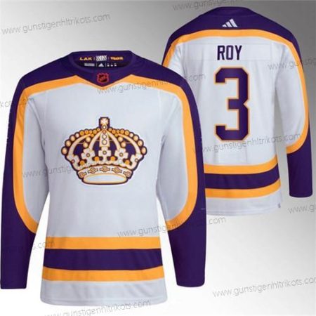 Herren Los Angeles Kings #3 Matt Roy 2022 Rückseite Retro Strickerei Trikots – Weiß