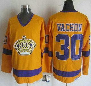 Herren Los Angeles Kings #30 Rogie Vachon 1970-71 CCM Vintage Trikots – Gelb