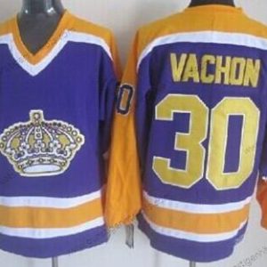 Herren Los Angeles Kings #30 Rogie Vachon With Retro CCM Trikots – Lila Gelb