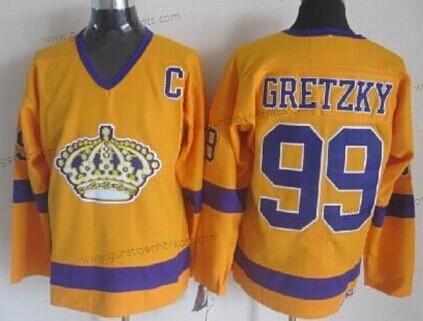 Herren Los Angeles Kings #99 Wayne Gretzky Retro CCM Trikots – Gelb