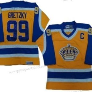 Herren Los Angeles Kings #99 Wayne Gretzky With Retro CCM Trikots – Gelb Lila