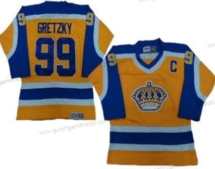 Herren Los Angeles Kings #99 Wayne Gretzky With Retro CCM Trikots – Gelb Lila