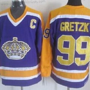 Herren Los Angeles Kings #99 Wayne Gretzky With Retro CCM Trikots – Lila Gelb